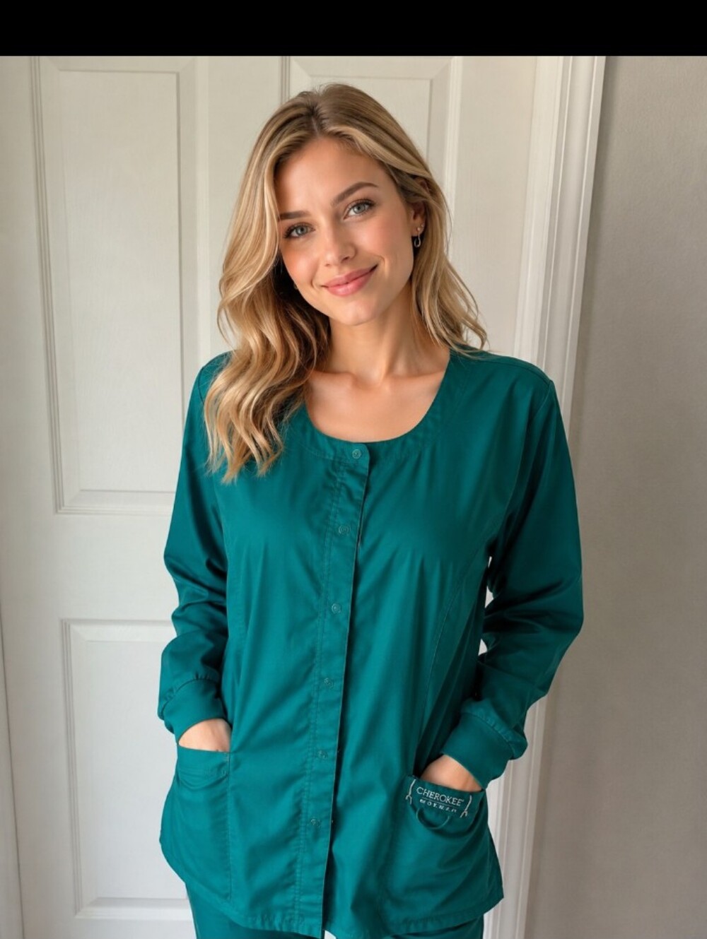 Cherokee Teal Utility Button-Front Jacket XL